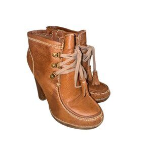 MIA Y2k Steampunk Retro Tan Lace-Up Block High Heel Leather Ankle Booties boho